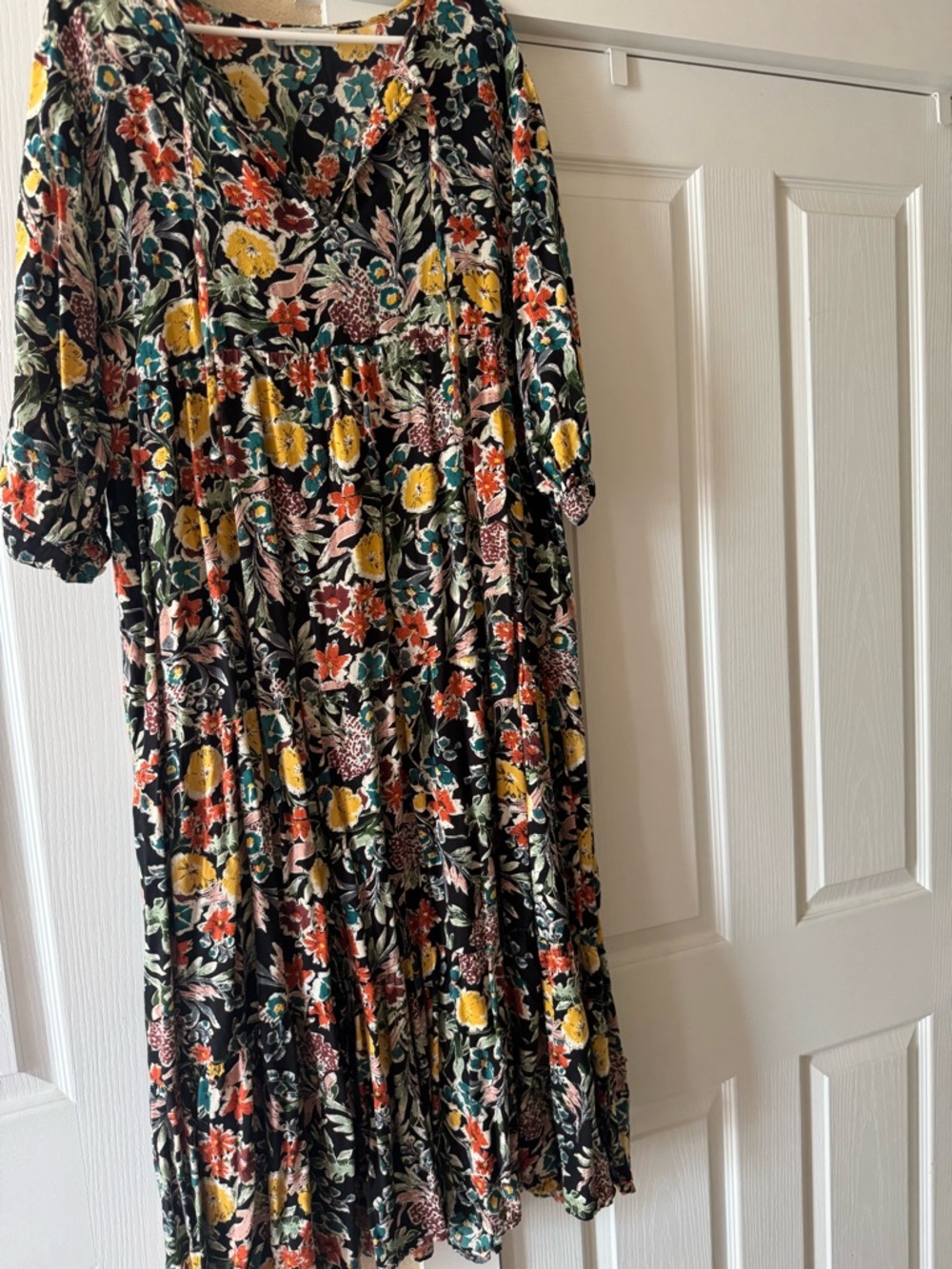 NATURAL LIFE Black Floral Maxi Dress with Yellow and Orange Blooms - Picture 2 of 5